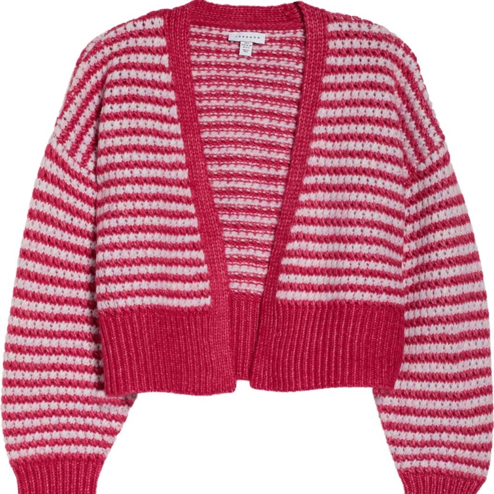 Topshop Pink and White Striped Cropped Cardigan